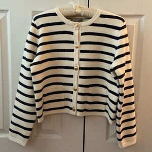 J. Crew Emilie Sweater Lady Jacket Cardigan in Stripe, Ivory/Navy, M, NWT